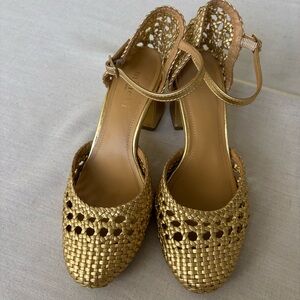 Minelli Paris Vivien Metallic Woven Sandals Gold 36 FR | Elegant